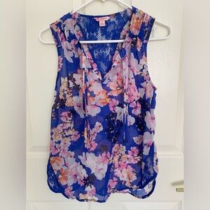 Blue Floral Dressy Tank Top